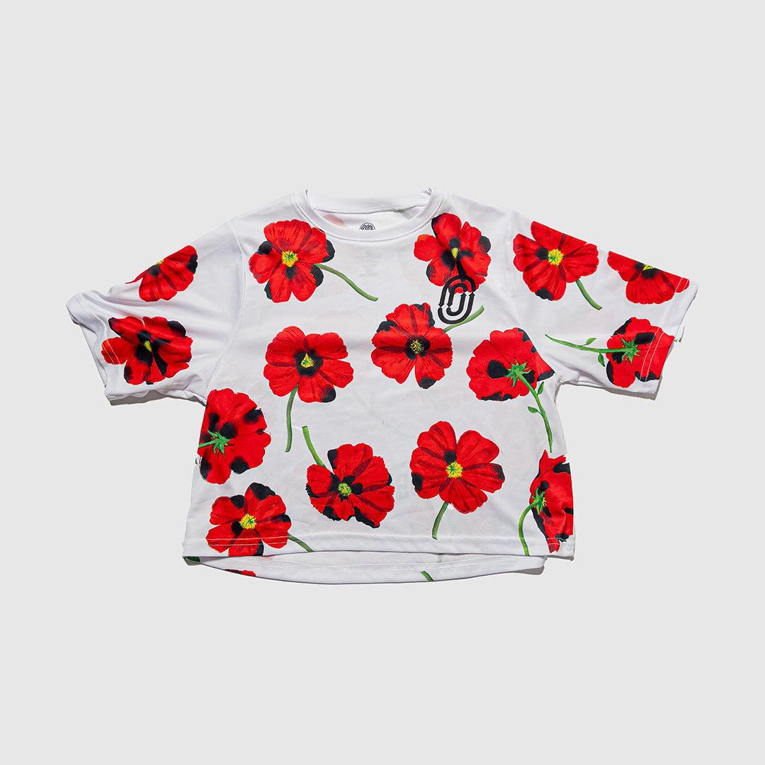 Floral Design Cotton Crop Top - Cream & Red 2953